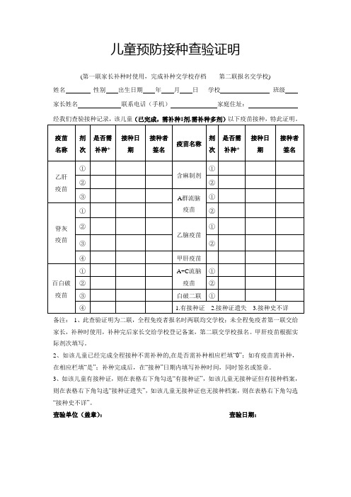 儿童预防接种查验证明