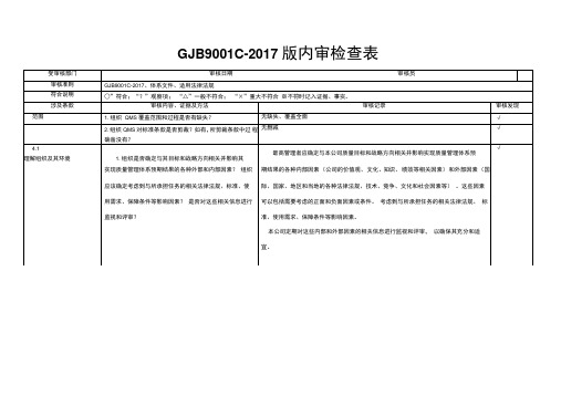 新-gjb9001c-内审检查表知识讲解