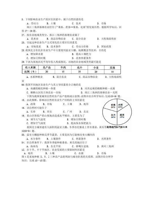 (理科)农业区位因素与地域类型习题