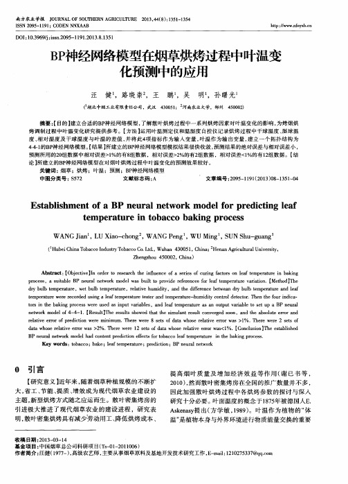 BP神经网络模型在烟草烘烤过程中叶温变化预测中的应用