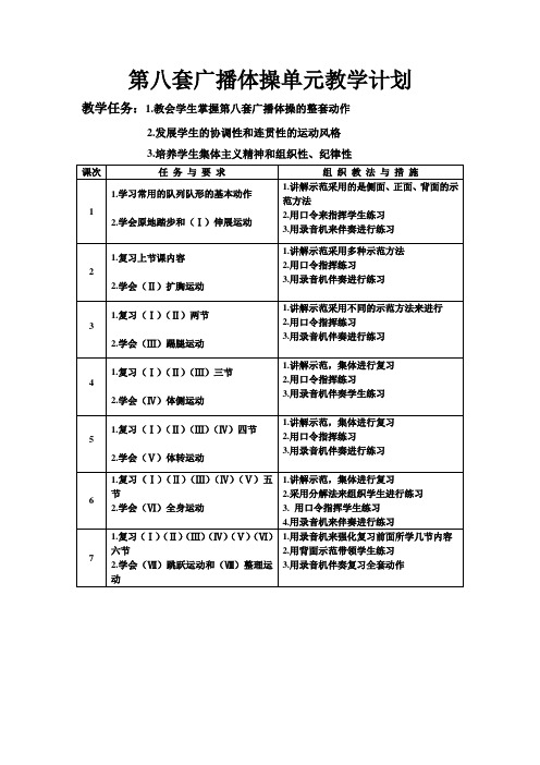 第八套广播体操单元教学计划