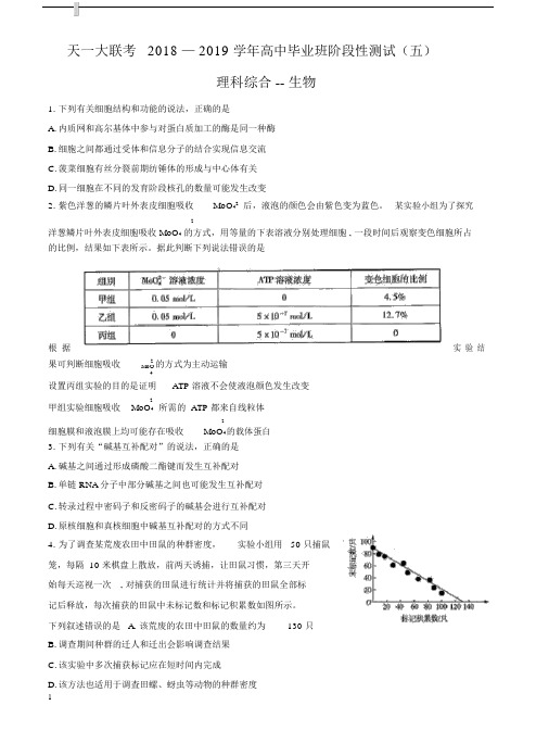 河南省天一大联考2019届高三阶段性测试(五)理综生物试卷(有答案).docx