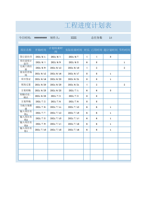 工程进度计划表Excel模板