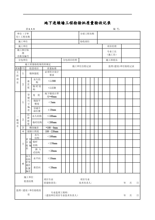 地下连续墙工程检验批质量验收记录