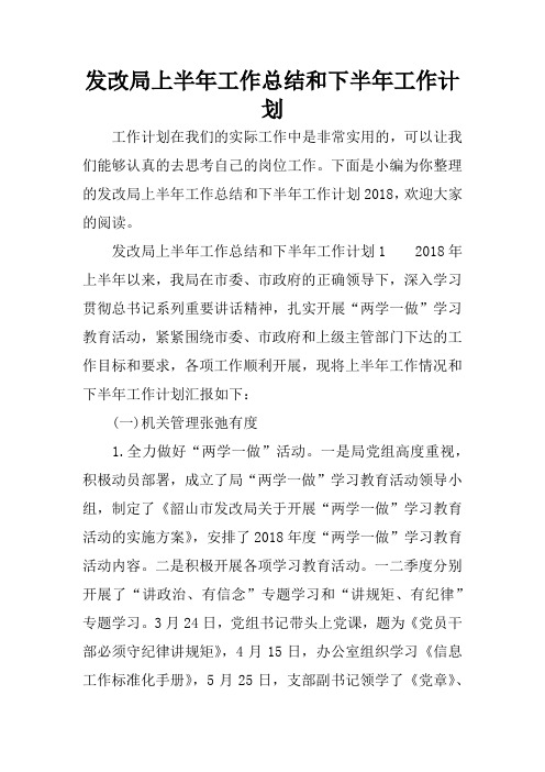 发改局上半年工作总结和下半年工作计划