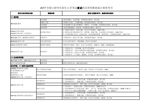 2017年硕士研究生招生入学考试复试科目所用教材或主要参考