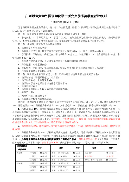 广西师范大学外国语学院硕士研究生奖学金评优细则(试行)