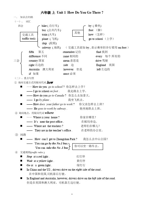 人教版六年级英语上全册重点和习题(经典版)