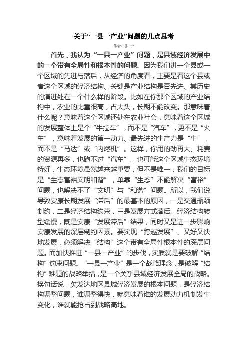 关于“一县一产业”问题的几点思考