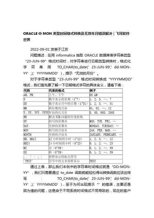 ORACLE中MON类型时间格式转换及无效年月错误解决飞耳软件世界