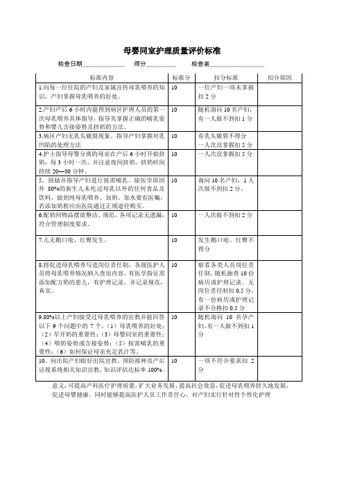 母婴同室护理质量评价标准