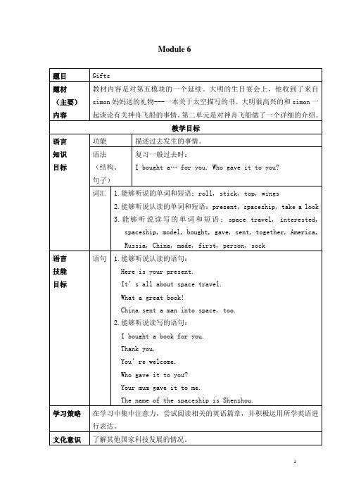 小学英语六年级第12册6-10模块教案