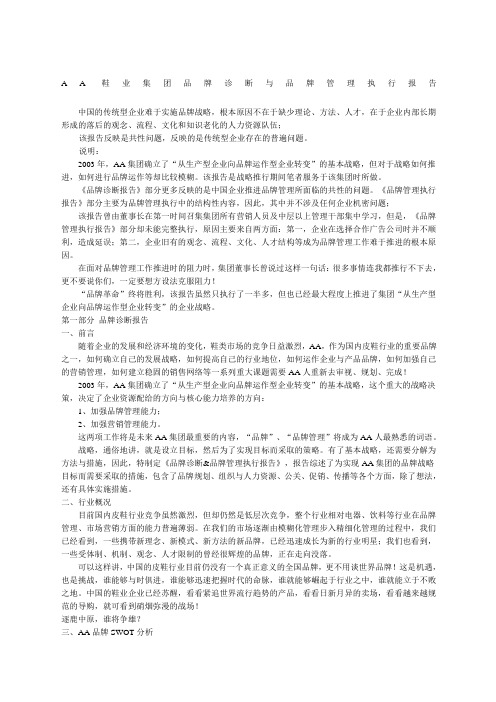 AA鞋业集团品牌诊断与品牌管理执行报告