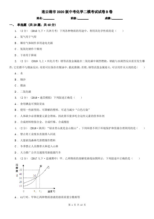 连云港市2020版中考化学二模考试试卷B卷