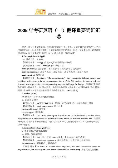 2005年考研英语(一)翻译重要词汇汇总