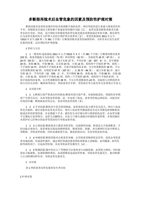 多断指再植术后血管危象的因素及预防性护理对策