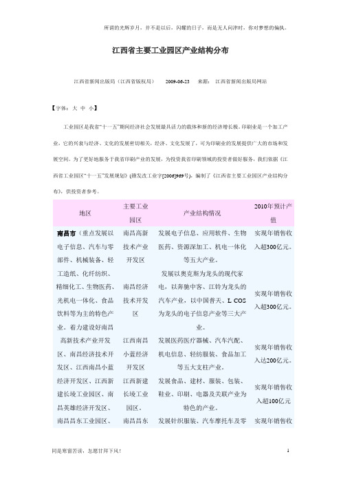 (新)江西省主要工业园区产业结构分布