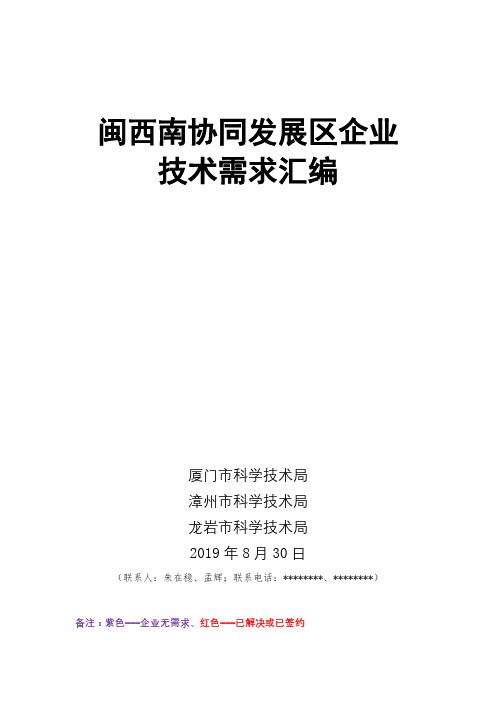 闽西南协同发展区企业技术需求汇编【模板】