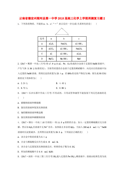 云南省德宏州梁河县第一中学8届高三化学上学期周测复习题2