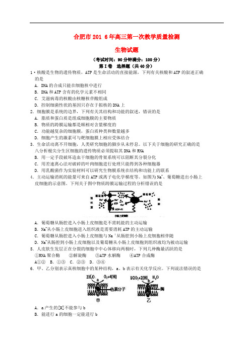 安徽省合肥市高三生物第一次教学质量检测试题