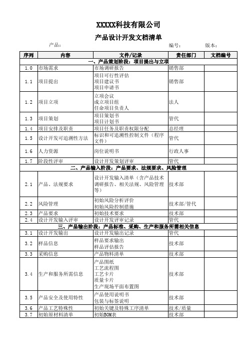 医疗器械设计研发文档清单