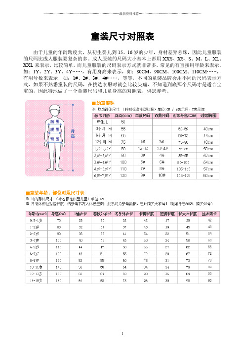 童装尺码与儿童年龄、身高、胸围对照表精编版