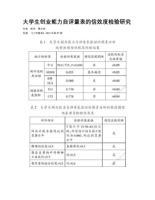 大学生创业能力自评量表的信效度检验研究