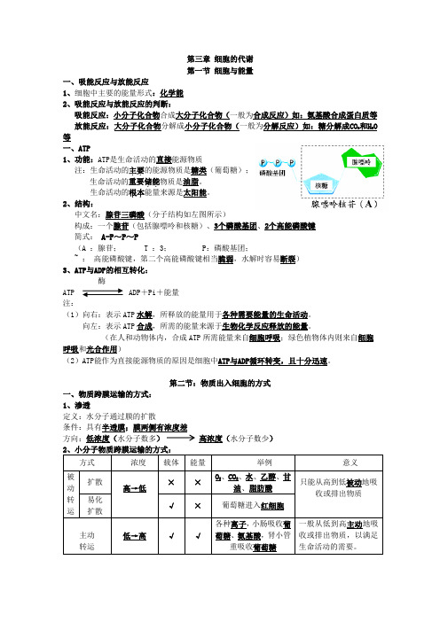 生物必修一 三四章知识要点