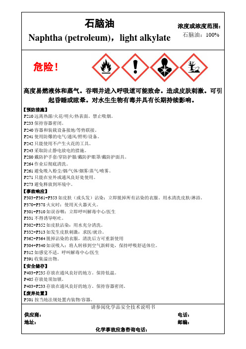 石脑油-危险化学品安全标签