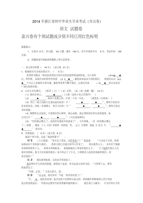 浙江省嘉兴市、舟山市2014年中考语文试题(word版,含答案)