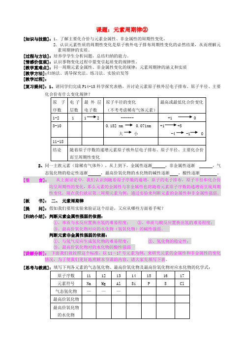 人教版高中化学必修二元素周期律2教案