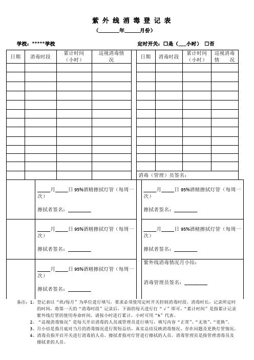 2019版紫外线消毒登记表