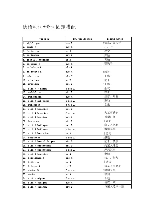 德语动词+介词固定搭配