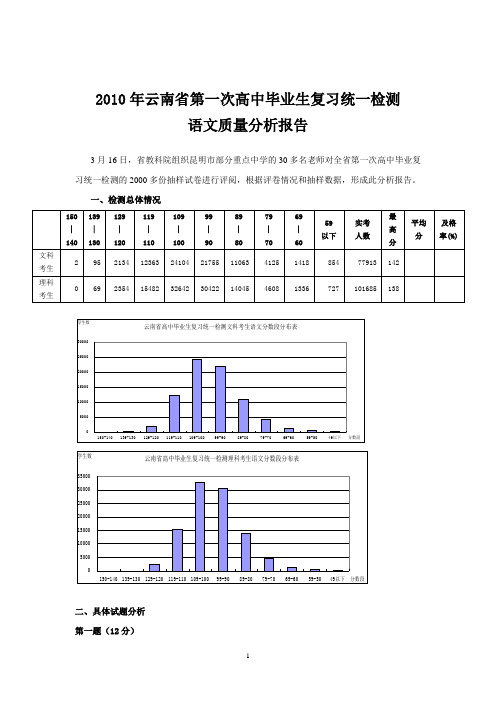 2010年云南省第一次高中毕业生复习统一检测