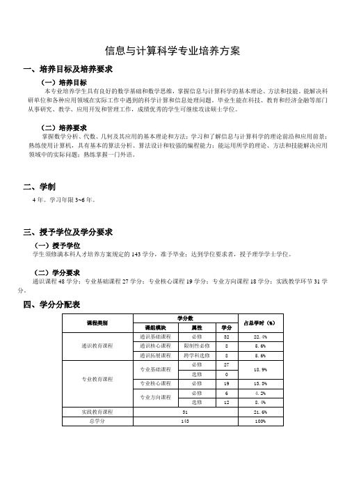 信息与计算科学专业培养方案