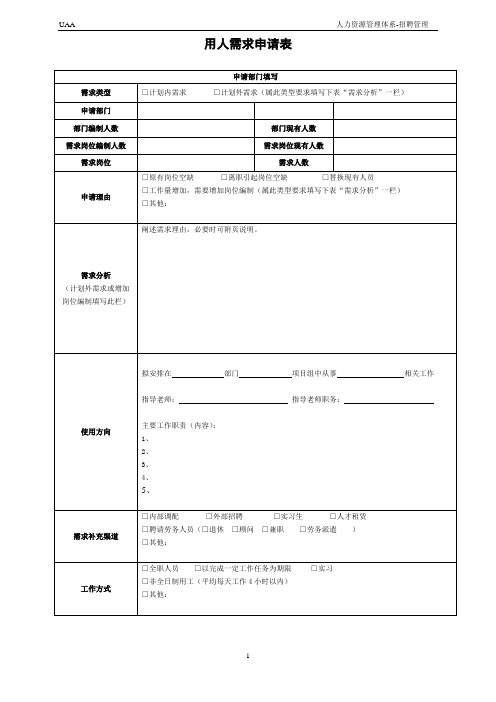 用人需求申请表