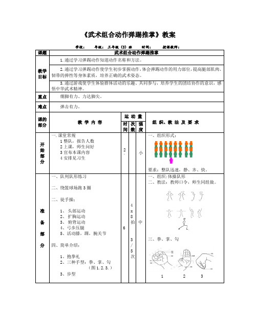 《武术组合动作弹踢推掌》(教案)体育与健康(水平二)三年级上册