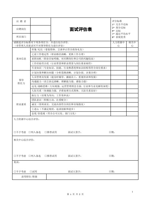 面试评估表模板