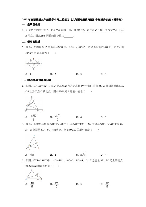 2022年春浙教版九年级数学中考二轮复习《几何图形最值问题》专题提升训练(附答案)