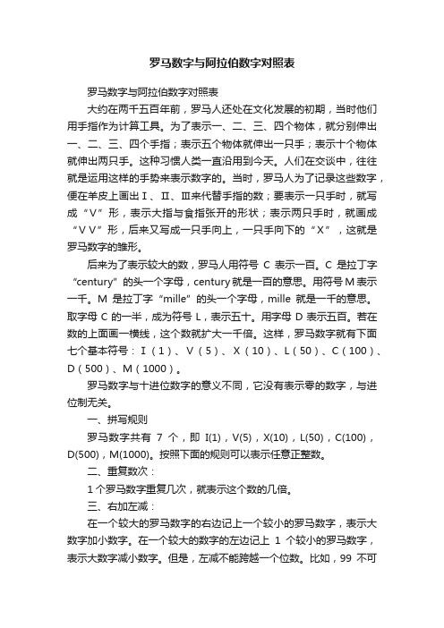 罗马数字与阿拉伯数字对照表