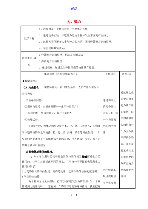 八年级物理下册 8.1 力、弹力教案1 苏科版-苏科版初中八年级下册物理教案