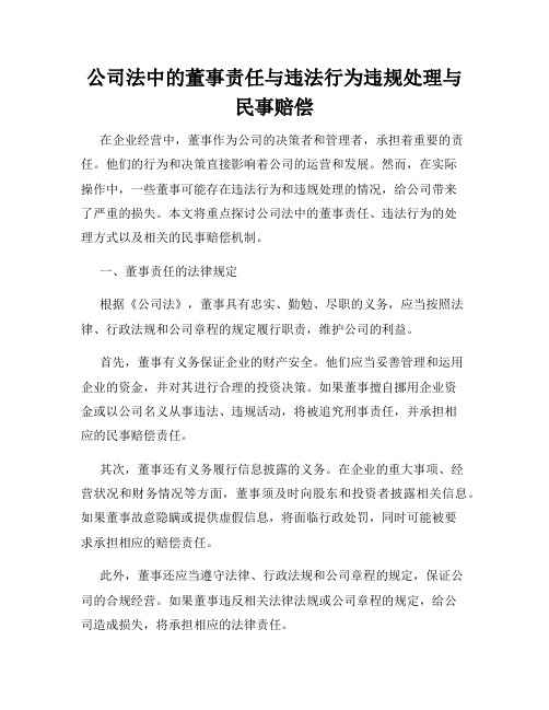 公司法中的董事责任与违法行为违规处理与民事赔偿