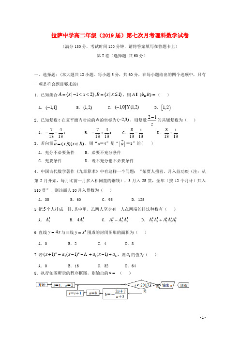 【精品试卷】西藏自治区拉萨新高二数学第七次月考试题 理(无答案)