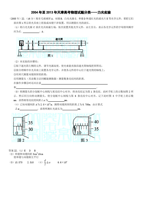 2004年至2013年天津高考物理试题分类——力光实验