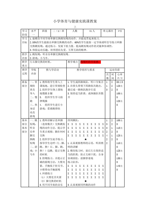 小学体育与健康实践课教案