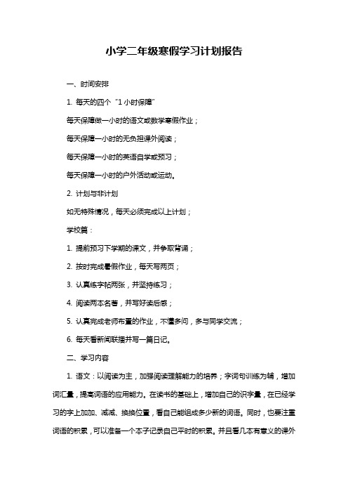 小学二年级寒假学习计划报告