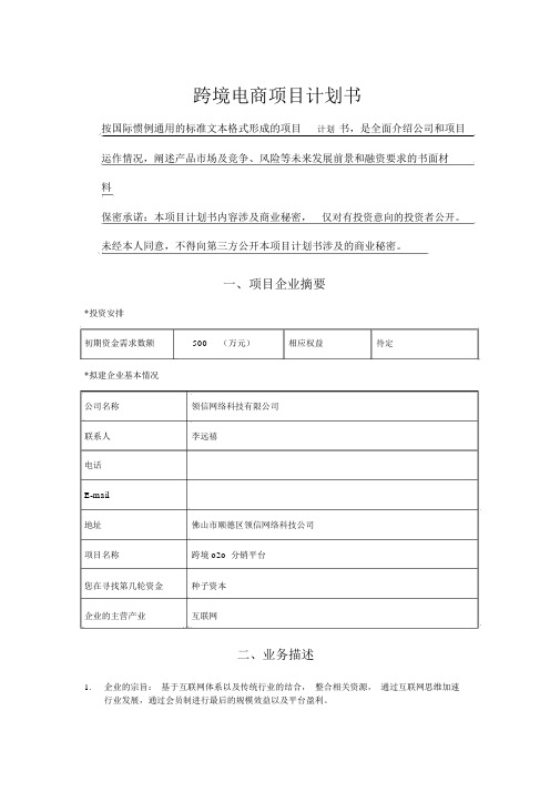 跨境电商项目计划规划方案书.docx