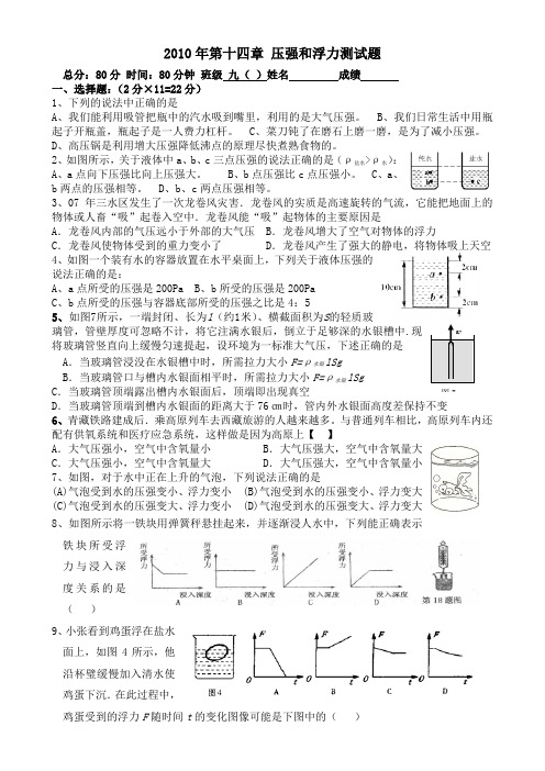 第十四章 压强和浮力测试题