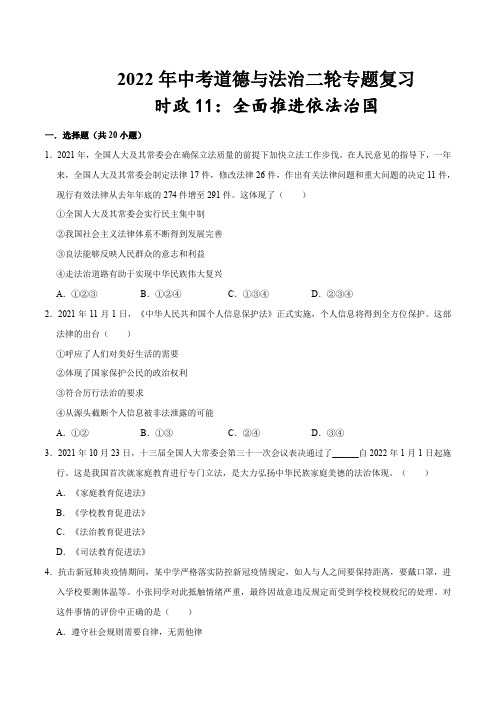 专题11全面推进依法治国习题(原卷板)