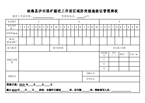 掘进工作面区域防突措施验证现场管理牌板